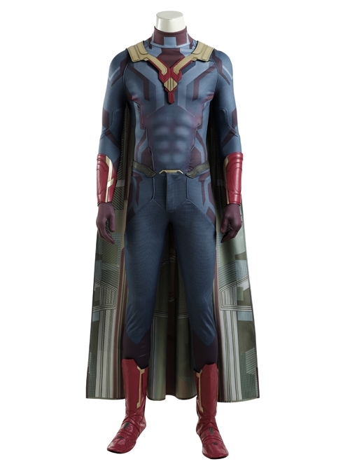 Avengers Age Of Ultron Vision Blue Bodysuit Battle Suit Halloween Cosplay Costume Set