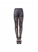 Front Splice Mesh Lace-Up Black Gothic Knit Legging