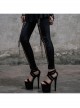 Front Splice Mesh Lace-Up Black Gothic Knit Legging