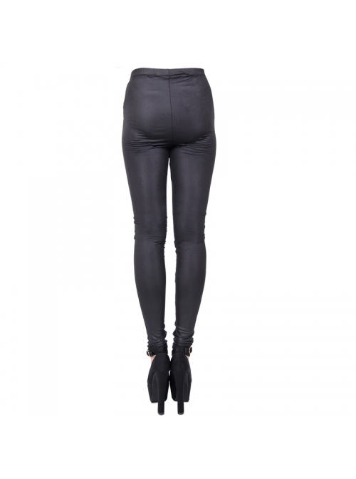 Front Splice Mesh Lace-Up Black Gothic Knit Legging