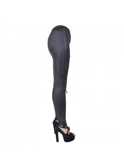 Front Splice Mesh Lace-Up Black Gothic Knit Legging