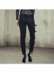 One Side Metal Buckle Leg Loop Black Punk Broken Holes Jeans