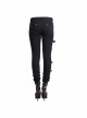 One Side Metal Buckle Leg Loop Black Punk Broken Holes Jeans