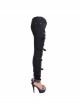 One Side Metal Buckle Leg Loop Black Punk Broken Holes Jeans