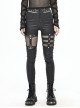 Metal Eyelets Belt Front Splice Mesh Metal Rivet Leg Loop Black Punk Legging