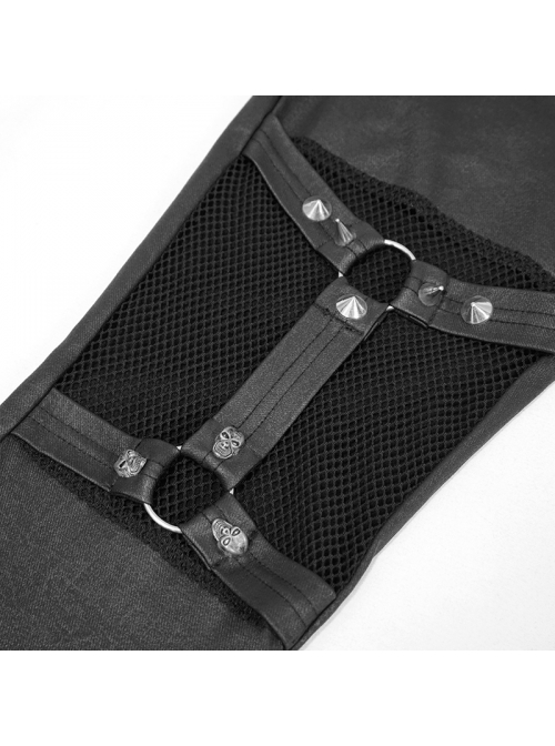 Metal Eyelets Belt Front Splice Mesh Metal Rivet Leg Loop Black Punk Legging