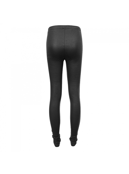 Metal Eyelets Belt Front Splice Mesh Metal Rivet Leg Loop Black Punk Legging