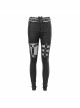 Metal Eyelets Belt Front Splice Mesh Metal Rivet Leg Loop Black Punk Legging
