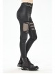 Metal Eyelets Belt Front Splice Mesh Metal Rivet Leg Loop Black Punk Legging