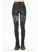 Metal Eyelets Belt Front Splice Mesh Metal Rivet Leg Loop Black Punk Legging