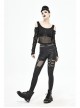Metal Eyelets Belt Front Splice Mesh Metal Rivet Leg Loop Black Punk Legging