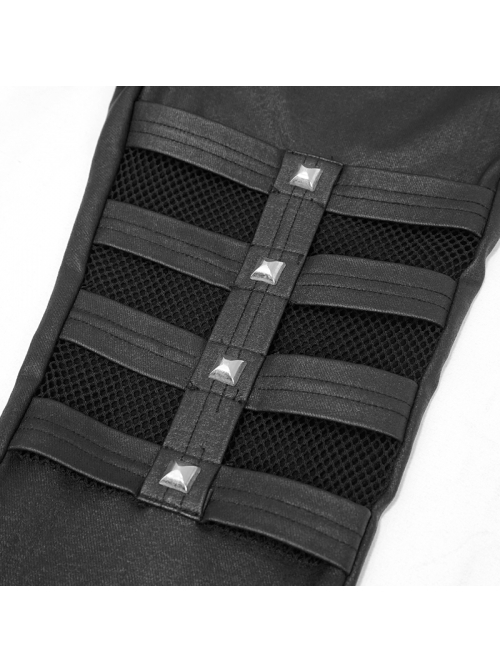 Metal Eyelets Belt Front Splice Mesh Metal Rivet Leg Loop Black Punk Legging