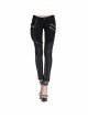 Women Metal Ring Decoration Leg Bag Black Punk Twill Pants