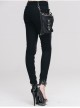 Women Metal Ring Decoration Leg Bag Black Punk Twill Pants