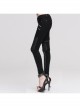 Women Metal Ring Decoration Leg Bag Black Punk Twill Pants