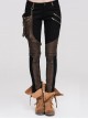 Women Metal Ring Decoration Leg Bag Brown Punk Twill Pants