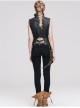 Women Metal Ring Decoration Leg Bag Brown Punk Twill Pants