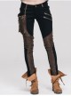 Women Metal Ring Decoration Leg Bag Brown Punk Twill Pants