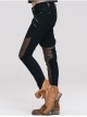 Women Metal Ring Decoration Leg Bag Brown Punk Twill Pants