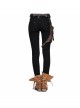 Women Metal Ring Decoration Leg Bag Brown Punk Twill Pants