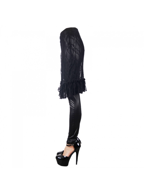 Rose Lace Mesh Outer Skirt Black Gothic Faux Leather Legging