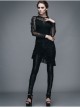 Rose Lace Mesh Outer Skirt Black Gothic Faux Leather Legging