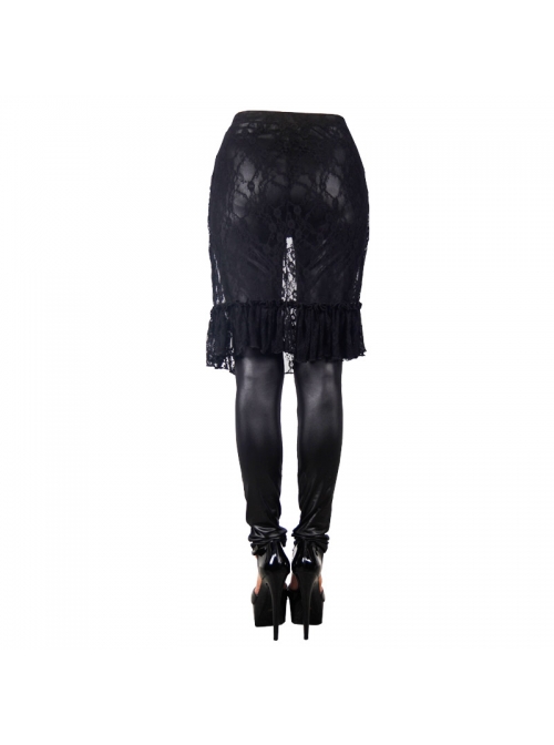 Rose Lace Mesh Outer Skirt Black Gothic Faux Leather Legging