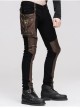 Men Metal Ring Decoration Leg Bag Brown Punk Twill Pants