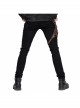 Men Metal Ring Decoration Leg Bag Brown Punk Twill Pants