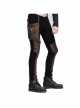 Men Metal Ring Decoration Leg Bag Brown Punk Twill Pants