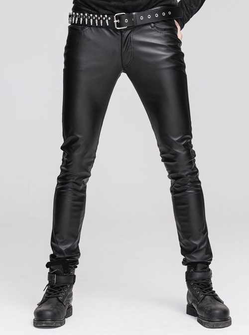 Black Punk Faux Leather Skinny Pants