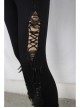 Side Hollow-Out Lace-Up Slit Lace Hem Black Gothic Legging