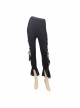 Side Hollow-Out Lace-Up Slit Lace Hem Black Gothic Legging