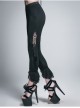 Side Hollow-Out Lace-Up Slit Lace Hem Black Gothic Legging