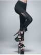 Side Hollow-Out Lace-Up Slit Lace Hem Black Gothic Legging
