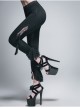 Side Hollow-Out Lace-Up Slit Lace Hem Black Gothic Legging