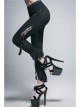 Side Hollow-Out Lace-Up Slit Lace Hem Black Gothic Legging