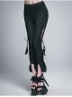 Side Hollow-Out Lace-Up Slit Lace Hem Black Gothic Legging
