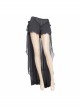 Front Buckle Back Waist Lace-Up Chiffon Lace Hem Black Gothic Short Pants