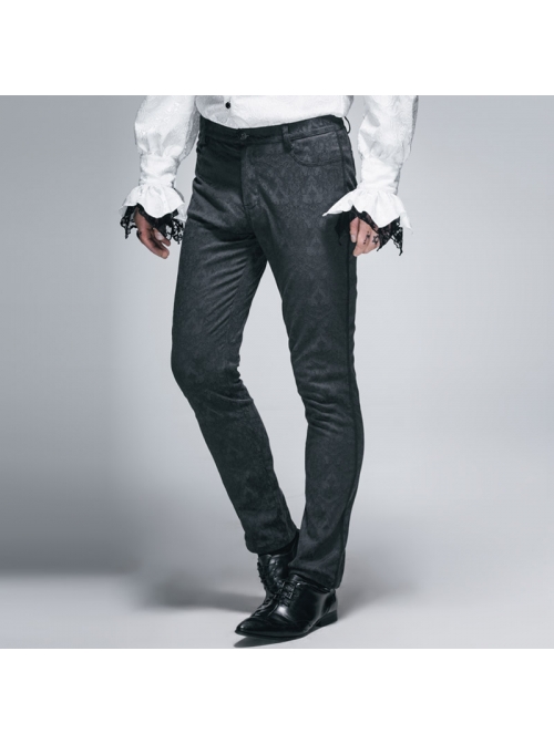 Side Braided Strap Black Gothic Jacquard Trousers