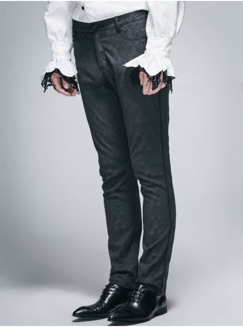 Side Braided Strap Black Gothic Jacquard Trousers