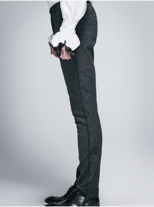 Side Braided Strap Black Gothic Jacquard Trousers