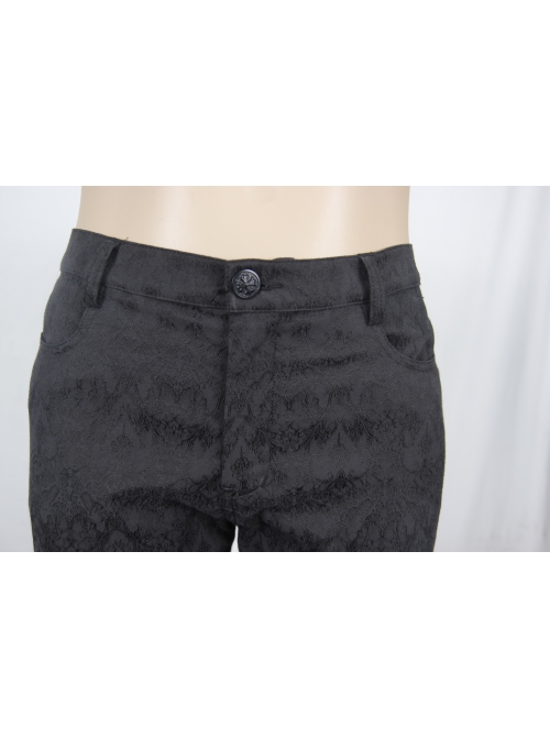 Side Braided Strap Black Gothic Jacquard Trousers