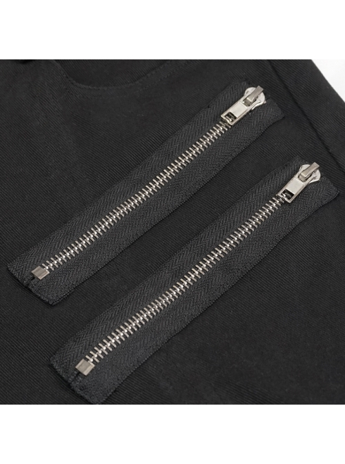 Metal Zipper Decoration Metal Buckle Leather Leg Loop Black Punk Middle Pants