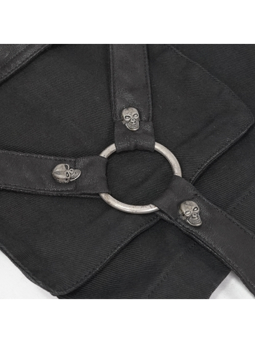 Metal Zipper Decoration Metal Buckle Leather Leg Loop Black Punk Middle Pants