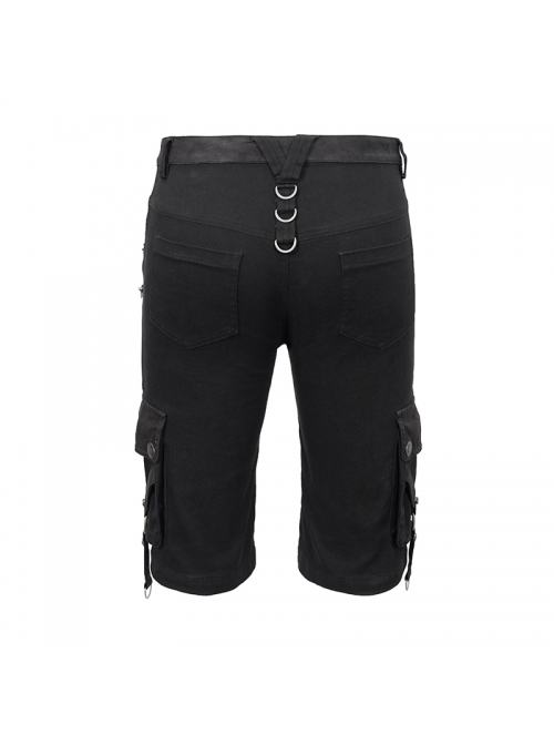 Metal Zipper Decoration Metal Buckle Leather Leg Loop Black Punk Middle Pants