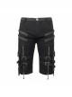 Metal Zipper Decoration Metal Buckle Leather Leg Loop Black Punk Middle Pants