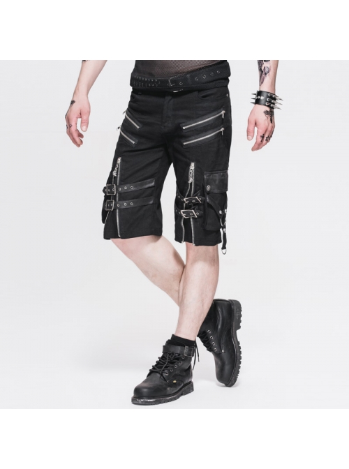 Metal Zipper Decoration Metal Buckle Leather Leg Loop Black Punk Middle Pants