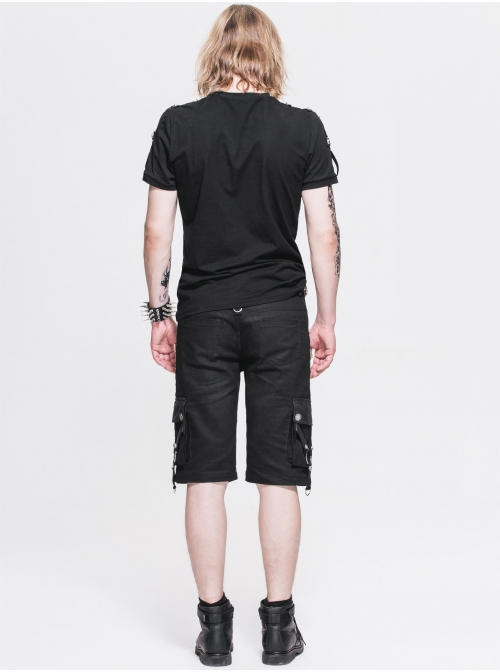 Metal Zipper Decoration Metal Buckle Leather Leg Loop Black Punk Middle Pants