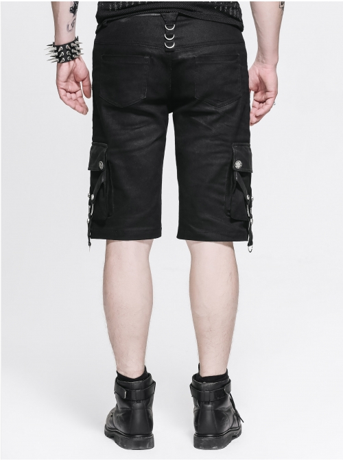 Metal Zipper Decoration Metal Buckle Leather Leg Loop Black Punk Middle Pants